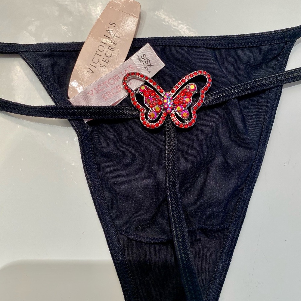 Victoria's Secret Black Thong with jewel Butterfly Accent, very nice !